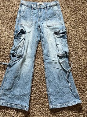 Light Wash Cargo Denim Pants